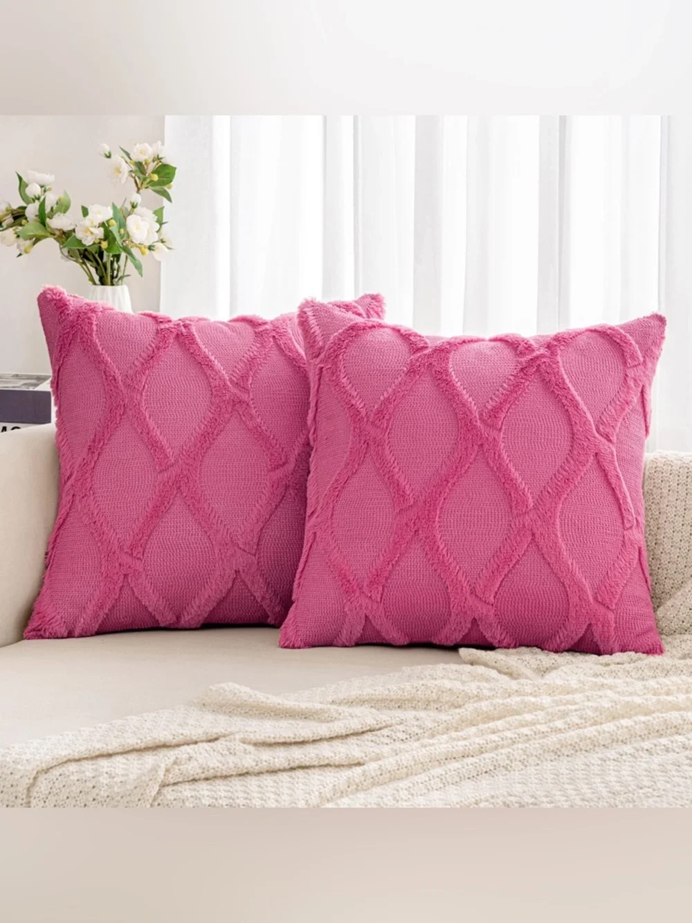 MIULEE 🩷 Throw Pillow Covers Set of 2 Spring Decorative Hot Pink 20x20 Inch